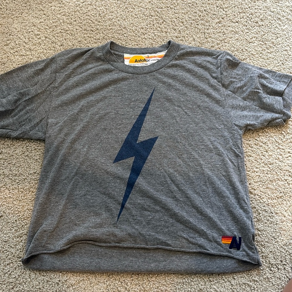 Aviator Nation women's Bolt Boyfriend Tee in heather grey